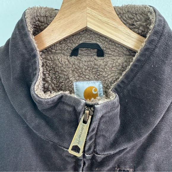Carhartt Canvas Sherpa Lined Work Vest Jacket Mens Large V33 DKB Dark Brown - Picture 2 of 15